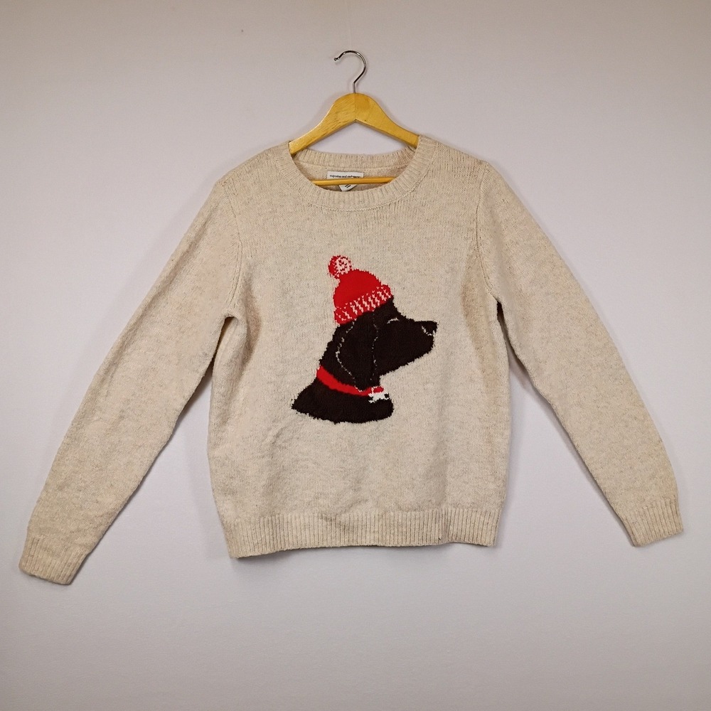 Holiday Dog cupcakes and cashmere Womens Medium Oatmeal Beige Lab Sweater